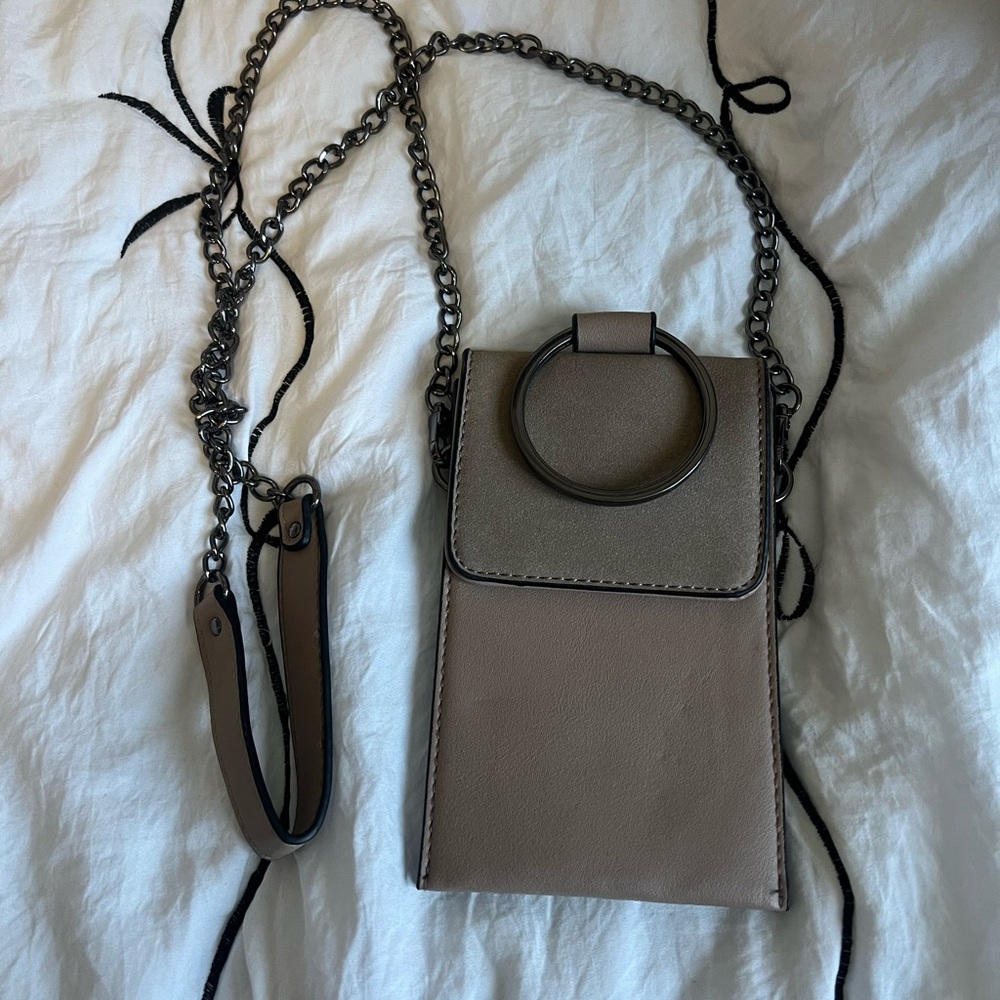 Taupe Crossbody Phone Bag with Ring Accent - Picture 2 of 4